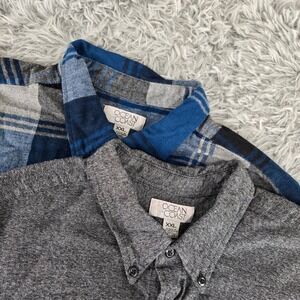 Ocean + Coast Men XXL Blue Grey Plaid Solid Cotton Flannel Button Down Shirt 2pk